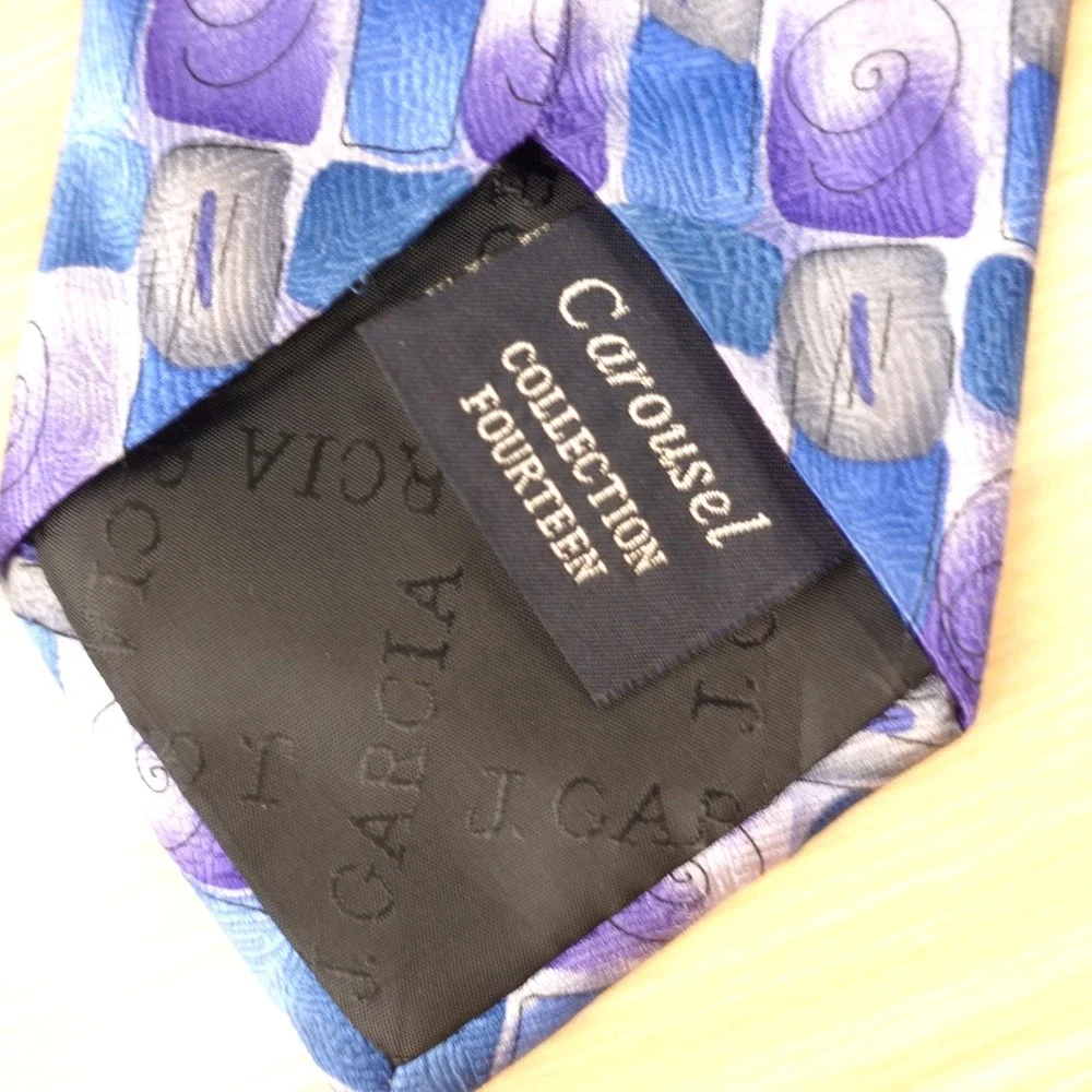 Vintage Art Deco Silk Tie Mens Blue J GARCIA 90s Indie Carousel Collection 14